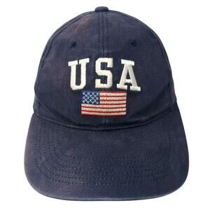 USA Flag Slideback Baseball Cap Blue One Size Adjustable Embroidered Headmaster